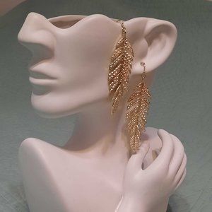 Romolo Keaton Feather Drop Earrings, Gold via Stitch Fix. 3.5", New, Never Used